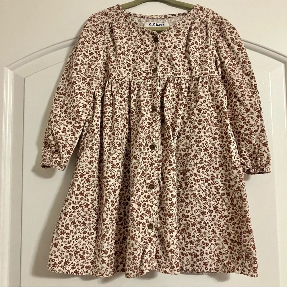Old Navy Girls Sz‎ 4T Boho Cottage Core White/ Plum Floral Corduroy Dress
